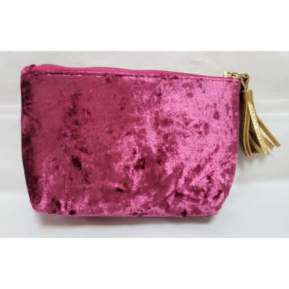 SeneGence Burgundy Purple Velvet Cosmetic Makeup Bag Gold Tassel Hardware Zipper - Picture 6 of 7